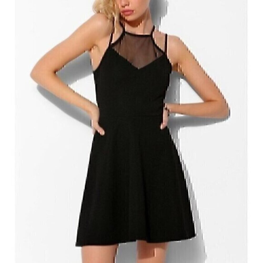 SPARKLE FADE URBAN OUTFITTERS UO Mesh Panel High Neck Skater Dress Black Mini S